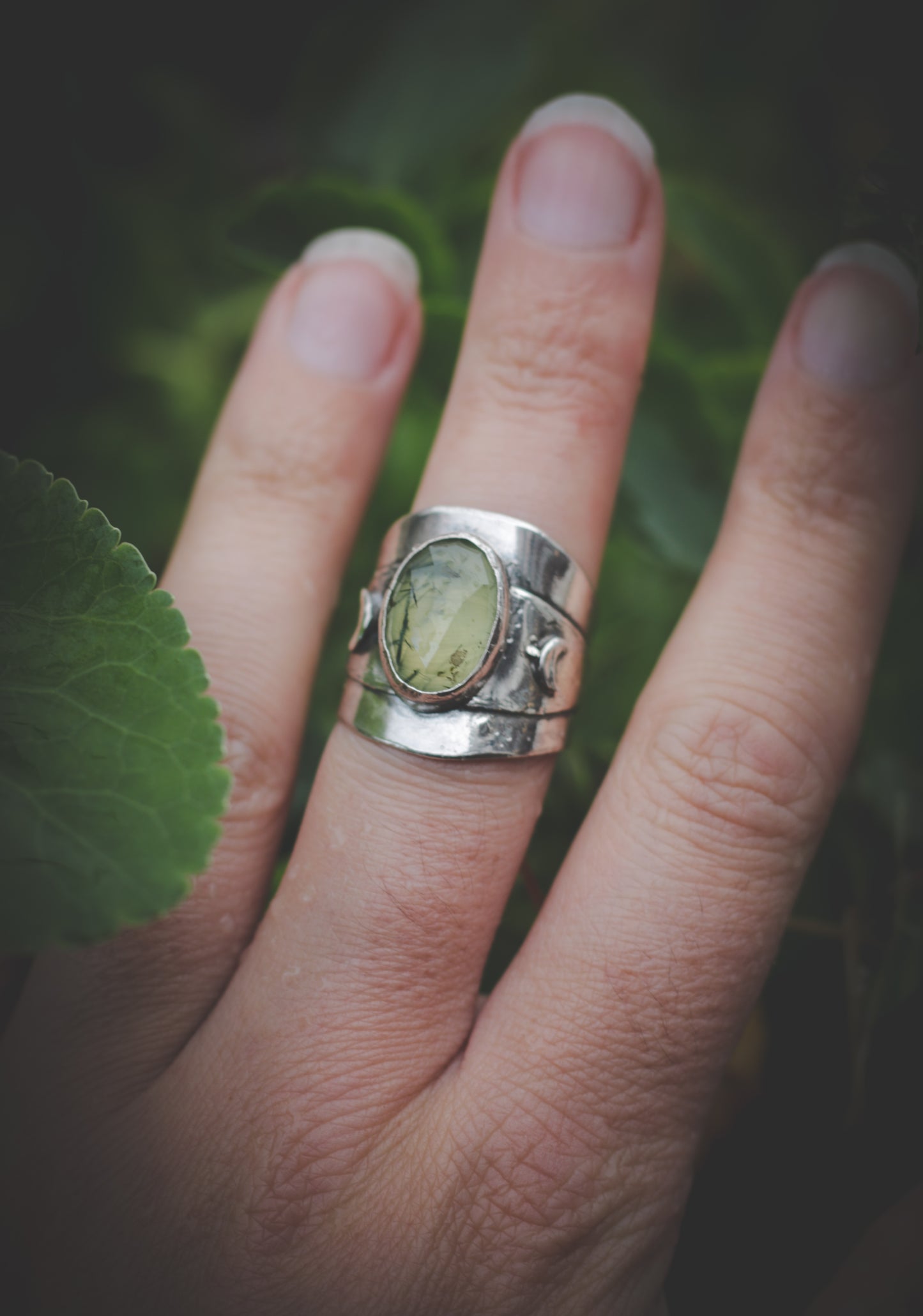 Chunky Prehnite ring. UK size P - US size 7 3/4