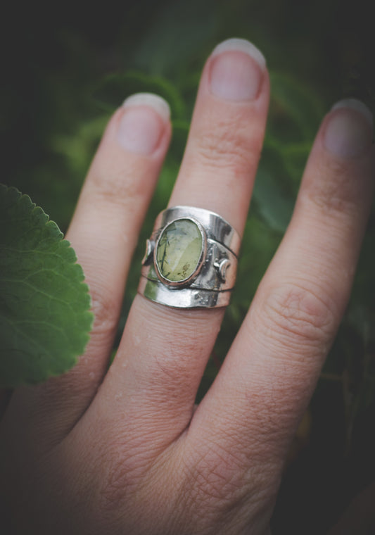 Chunky Prehnite ring. UK size P - US size 7 3/4