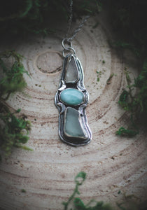 Seaglass necklace with Larimar.